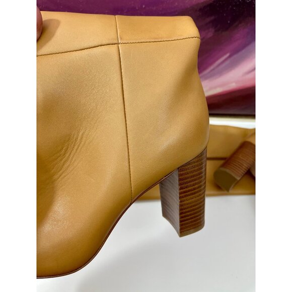PAIGE Keely Tan Leather Knee-High Block Heel Boots, Side Zip Closure Size 10.5 - Picture 14 of 16